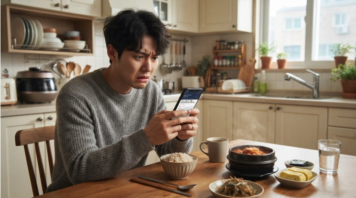 근로장려금 심사진행 상황과 입금 여부를 스마트폰으로 초조하게 확인하는 한국인 남성