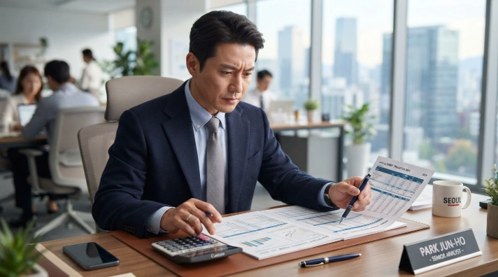 게인회생과 파산의 서류를 비교 검토하는 40대