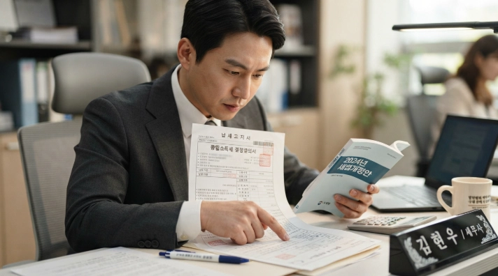 국세기본법 상 소멸시효 규정과 세무 고지서를 확인하는 모습