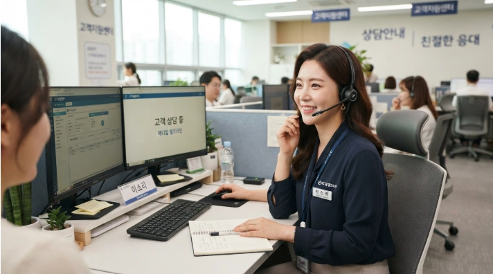 명절 비상 의료 상담을 친절하게 안내하는 129 보건복지상담센터 상담원