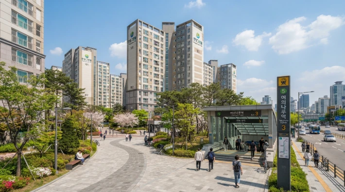 역세권에 위치한 깔끔하고 세련된 2026년 행복주택 아파트 단지 전경