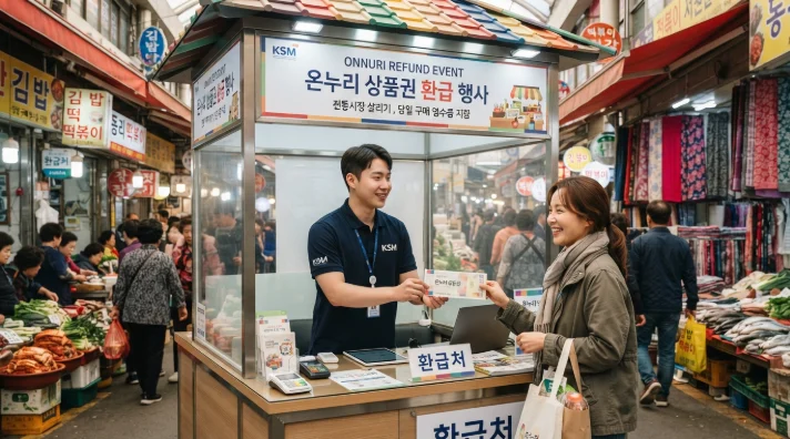 전통시장 내 설치된 온누리상품권 행사 환급 부스 전경