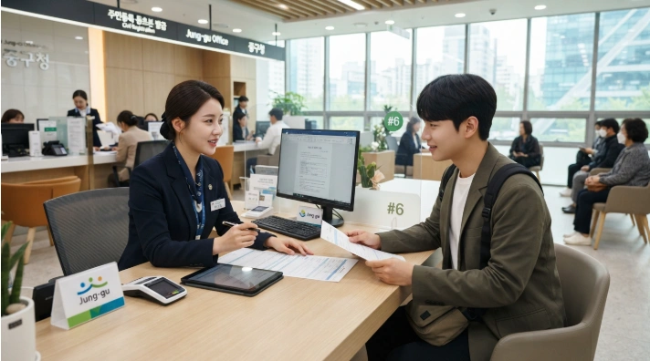 중구청 도심산업과 민원 창구에서 중소기업육성기금 융자 상담을 진행하는 장면