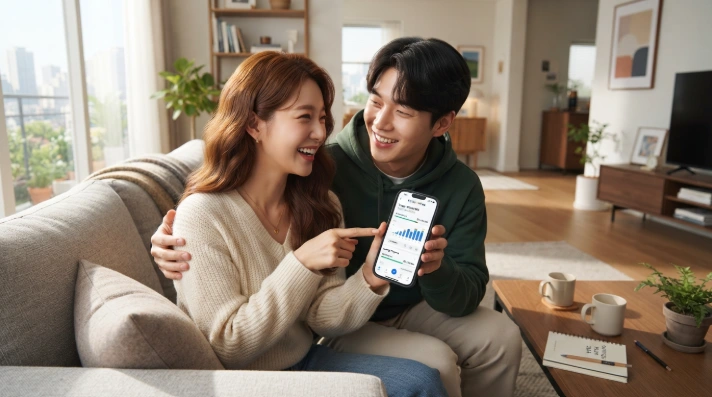청년미래적금 가입 조건을 확인하며 미래를 계획하는 청년 부부