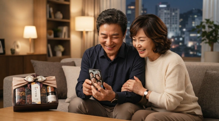 추석 연휴 주택연금 조기 지급 및 카드 결제일 안내를 확인하는 중년 한국인 부부