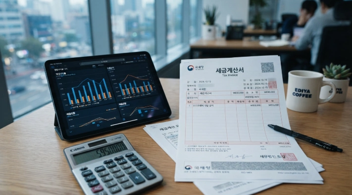 토지분 재산세 고지서와 전자납부 계산을 위한 서류 및 태블릿 화면
