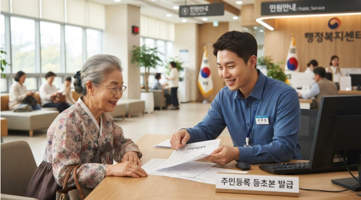 행정복지센터에서 추석 민생지원금 신청 절차를 안내받는 주민