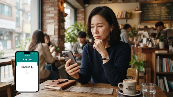 스마트폰으로 보증드림 앱의 부결 및 반송 사유를 확인하는 한국인 소상공인