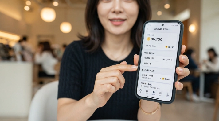 모니모 앱에서 삼성카드 유포인트를 보너스포인트로 전환하는 스마트폰 화면