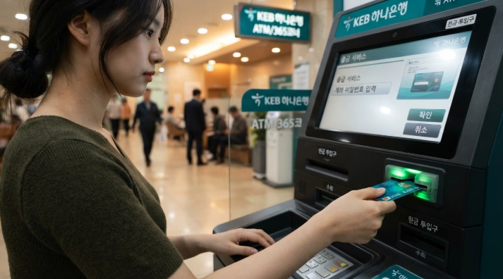 생계비계좌 잔액을 0원으로 맞추기 위해 ATM에서 현금을 인출하는 장면