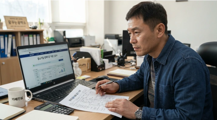 소상공인 대환대출 신청 조건과 신용점수를 확인하는 한국인 소상공인
